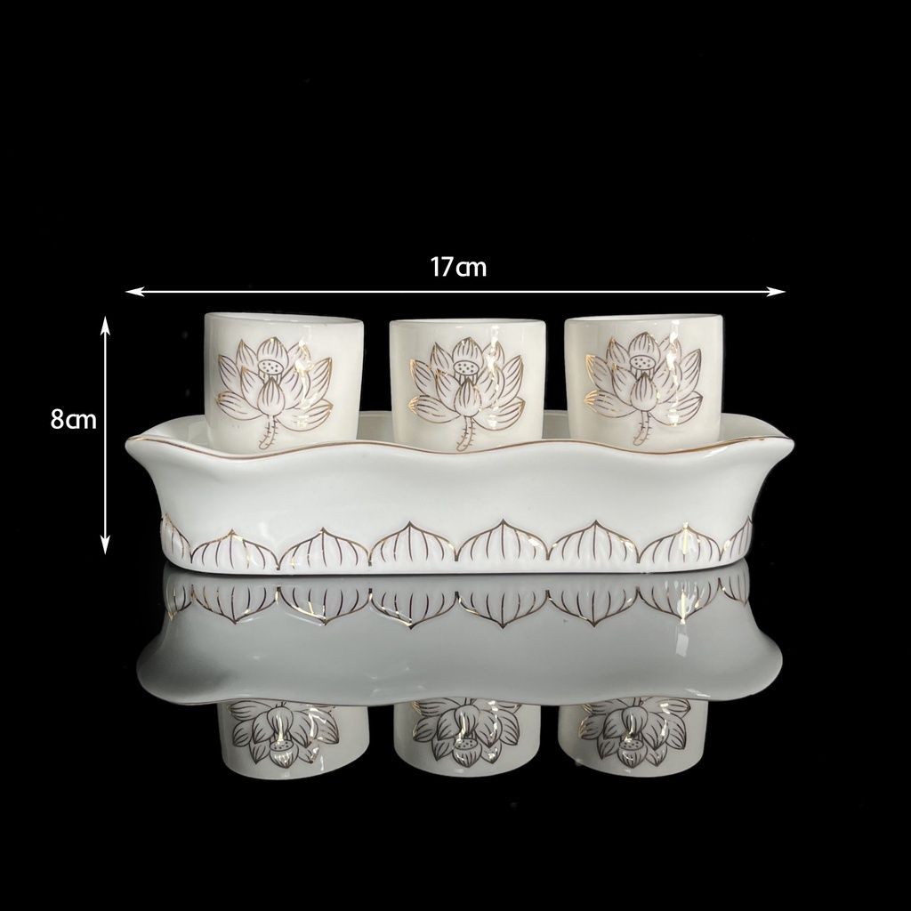 Bộ Thờ Cúng Men Sứ Bạch Ngọc Trắng: Lư, Bình, Chung, Dĩa và Án - Đồ Thờ Vạn Phúc Cao Cấp - Ảnh 15