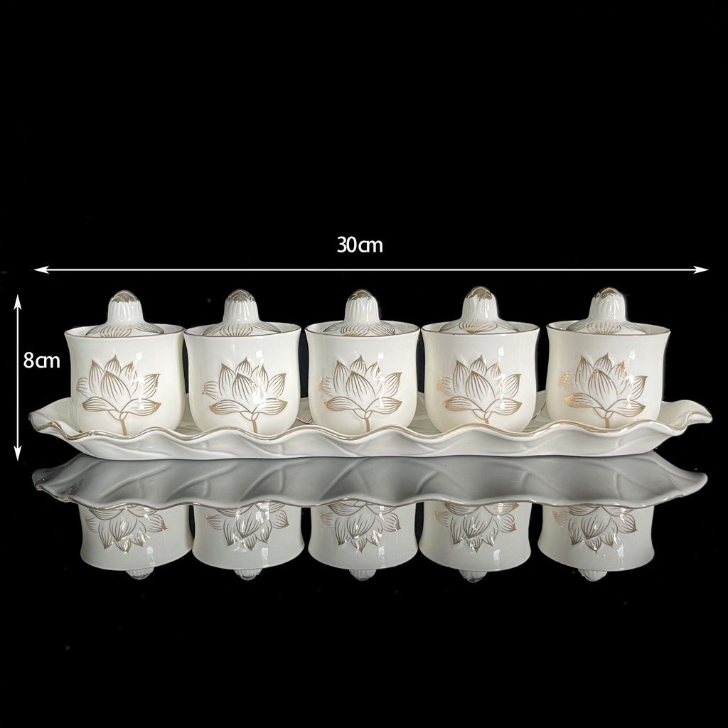 Bộ Thờ Cúng Men Sứ Bạch Ngọc Trắng: Lư, Bình, Chung, Dĩa và Án - Đồ Thờ Vạn Phúc Cao Cấp - Ảnh 23