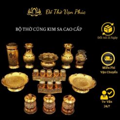 Bộ Thờ Cúng Kim Sa Lư Hương ,Bình Hoa, Dĩa Trái Cây, Chung Hũ Gạo Muối Chất Liệu Gốm Sứ Cao Cấp