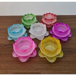 Chân đèn cầy Đựng nến tealight hoa sen thủy tinh lưu li nhiều màu - Đồ Thờ Vạn Phúc
